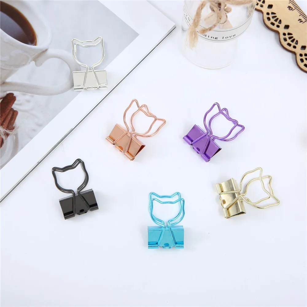 

6pcs/set Cute Cartoon Cat Binder Clips Kawaii Hollow Paper Clips Metal File Photo Tickets Holder Clamp Stationery Bookmark