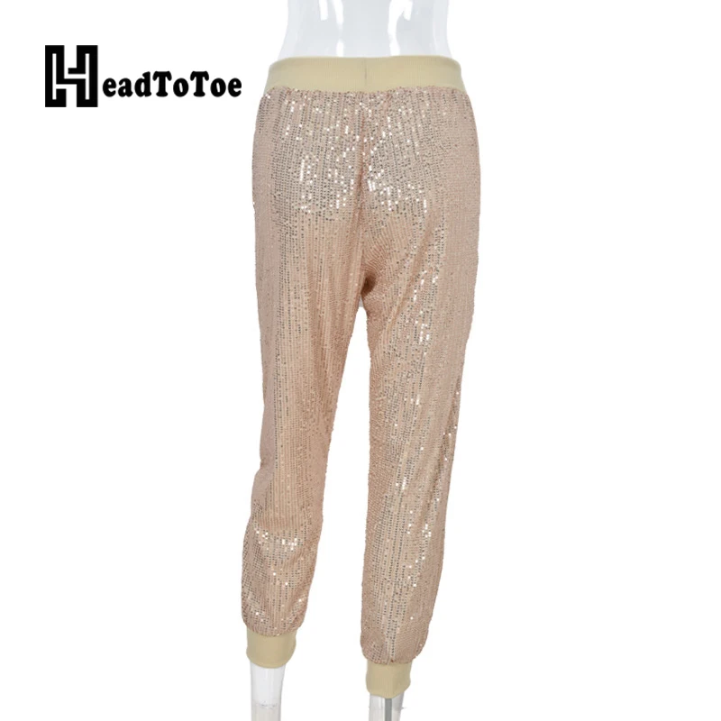 

Solid Pocket Sequins Sexy Pants Women Drawstring Slim Pencil Woman Pants
