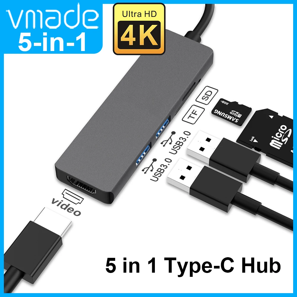 

USB3.0 Type-C Hub To HDMI-comptible Hub with USB3.0 Type-A*2 And SD/TF Card Reader slot Adapter for MacBook Pro/Air/Huawei Mate