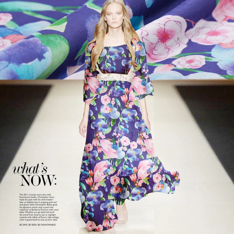 

100% pure mulberry soft satin Dark blue drunken lotus silk is suitable for high-end digital spray-painted Tulle scarf fabricA247