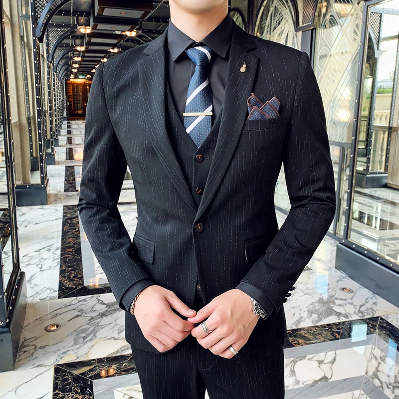 

Wedding Dress Suits Slim Fit 3 Pieces Suits Blazers Jackets+Pants+Vest High Quality Solid Suits Sets Male Formal Wear Suits 3XL