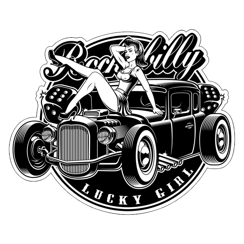 pin up girl style lucky girl vintage car hot rod retro car motorcycle sticker decal #747