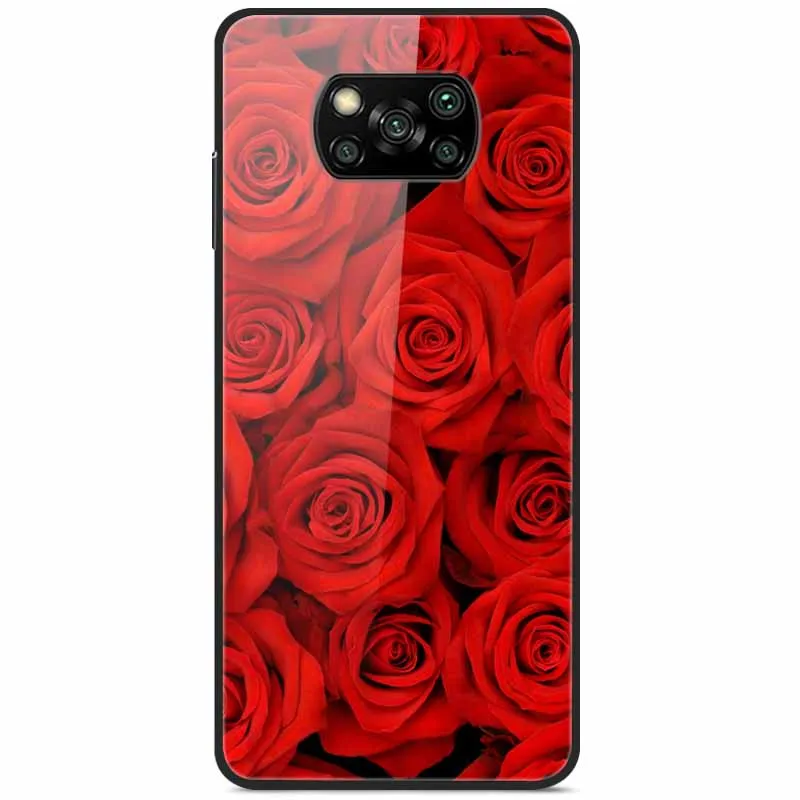 Tempered Glass Hard Cover For Poco X3 Pro Case Luxury Landscape Painted Funda Capa For Xiaomi Poco X4 Pro 5G M5S M5 C40 Coque