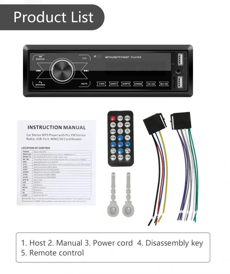 MP3 плеер Bluetooth для автомобиля аудио FM радио музыка универсальный USB беспроводной