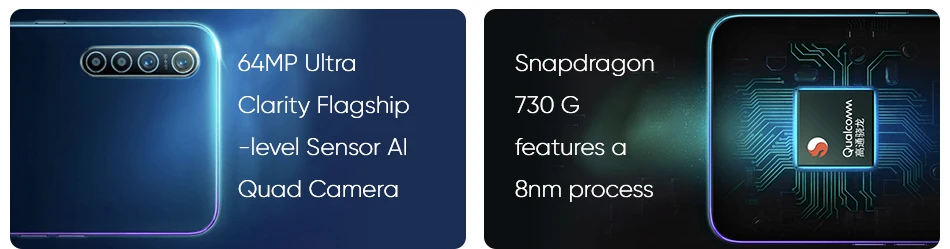 Realme X2 X 2 Мобильный телефон Snapdragon 730G 64MP камера 6,4 ''полный экран NFC OPPO мобильный телефон VOOC 30W быстрое зарядное устройство