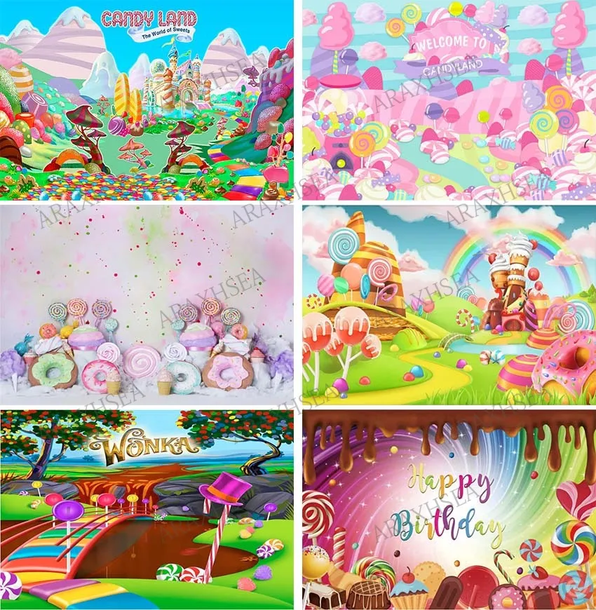 

Candy Theme Birthday Background Photography Welcome To Candyland Baby Child Birthday Party Backdrops Decoration Banner Photocall