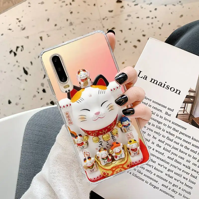 

Beckoning cat japanese style Phone Case Transparent for Samsung A71 S9 10 20 HUAWEI p30 40 honor 10i 8x xiaomi note 8 Pro 10t 11
