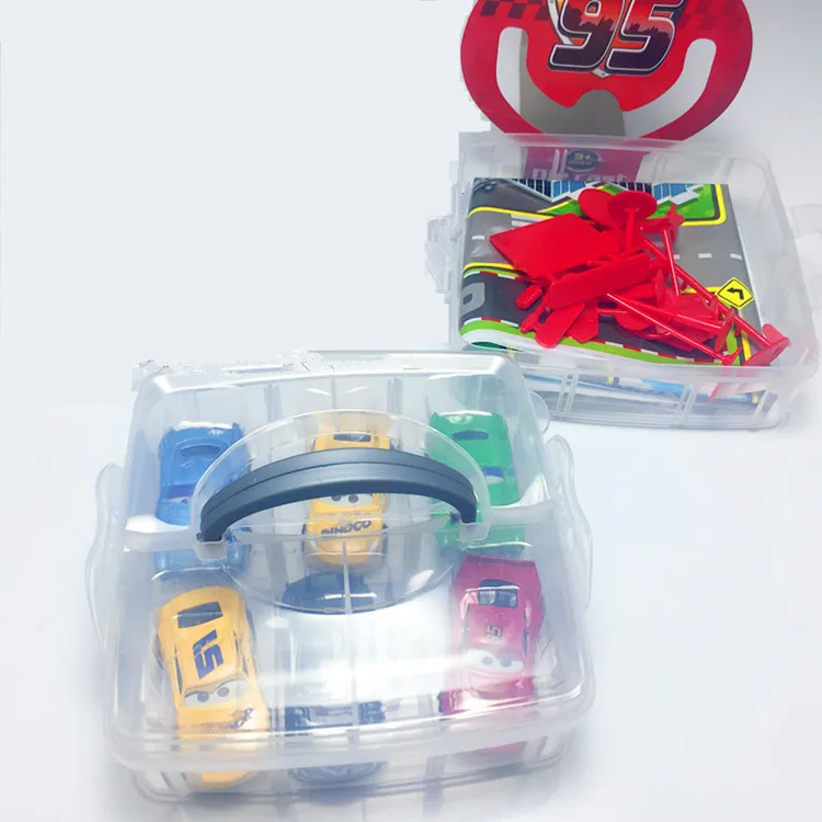 Дисней Diecasts игрушечный автомобиль Молния Маккуин костюм с шестью маленькими машинками Контейнер автомобиль набор легированная модель детские игрушки подарки