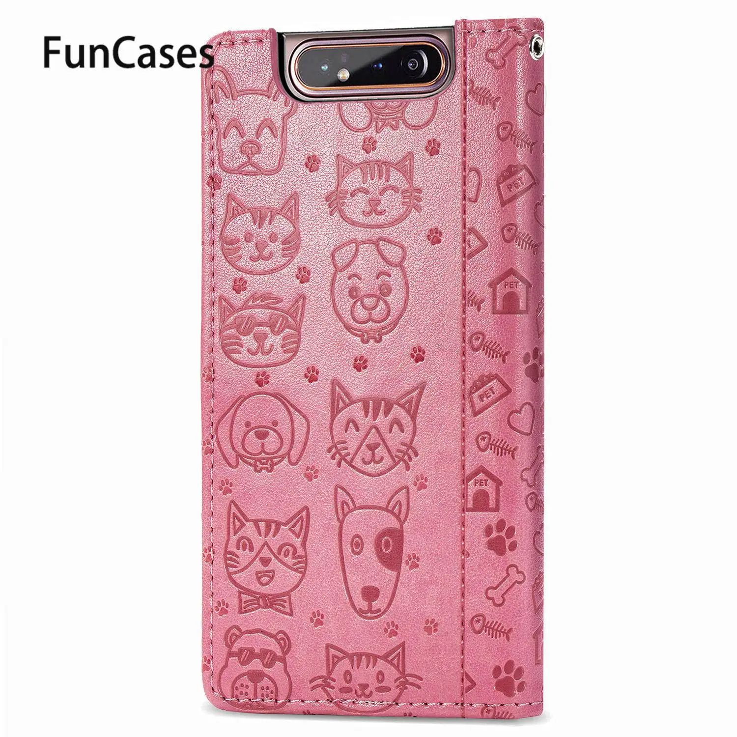 Чехол книжка из искусственной кожи с мультяшным котом для estuche Samsung A50S облегающие