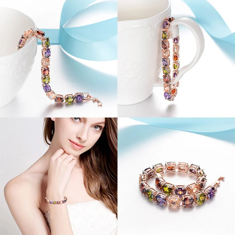 

linked bangle bracelet Cubic Zirconia chain fashion Women gift Bridal