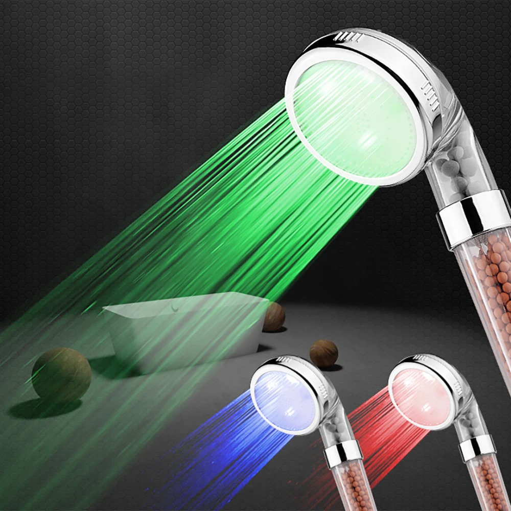 Цветная светодиодная анионная Душевая насадка для душа под давлением
