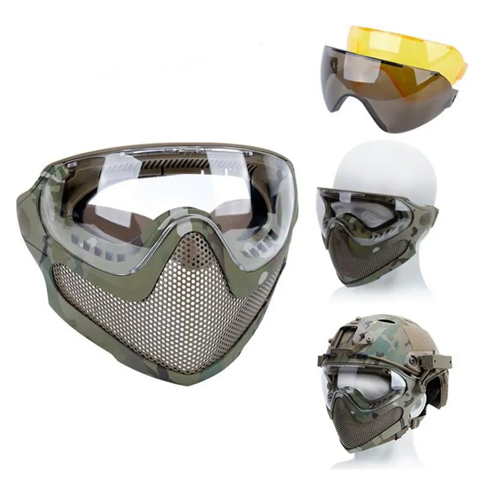 Airsoft Mask Safety Protective Anti-fog Goggle Full Face Mask Black Yellow Lens Tactical Paintball Equipment Eye Protection 2021