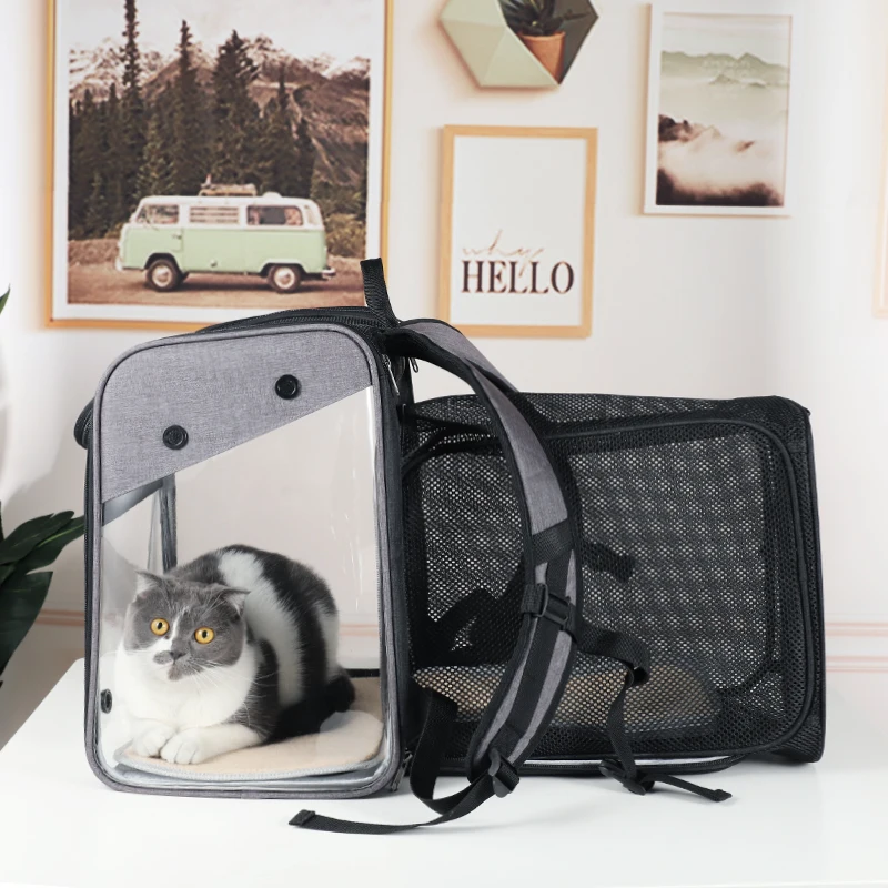 9kg bearing environmental no-toxic transparent PVC portable pet backpack bag expandable vented carrying dog cat house pads