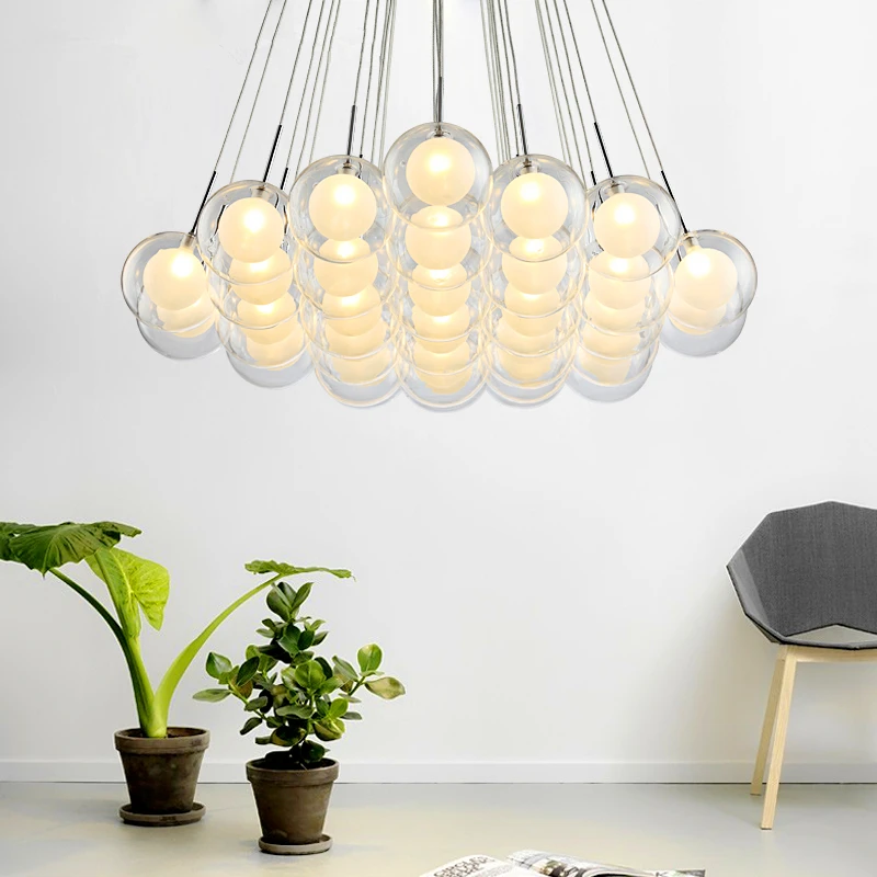 Фото Современная светодиодная люстра со стеклянным шаром Скандинавская лампа для
