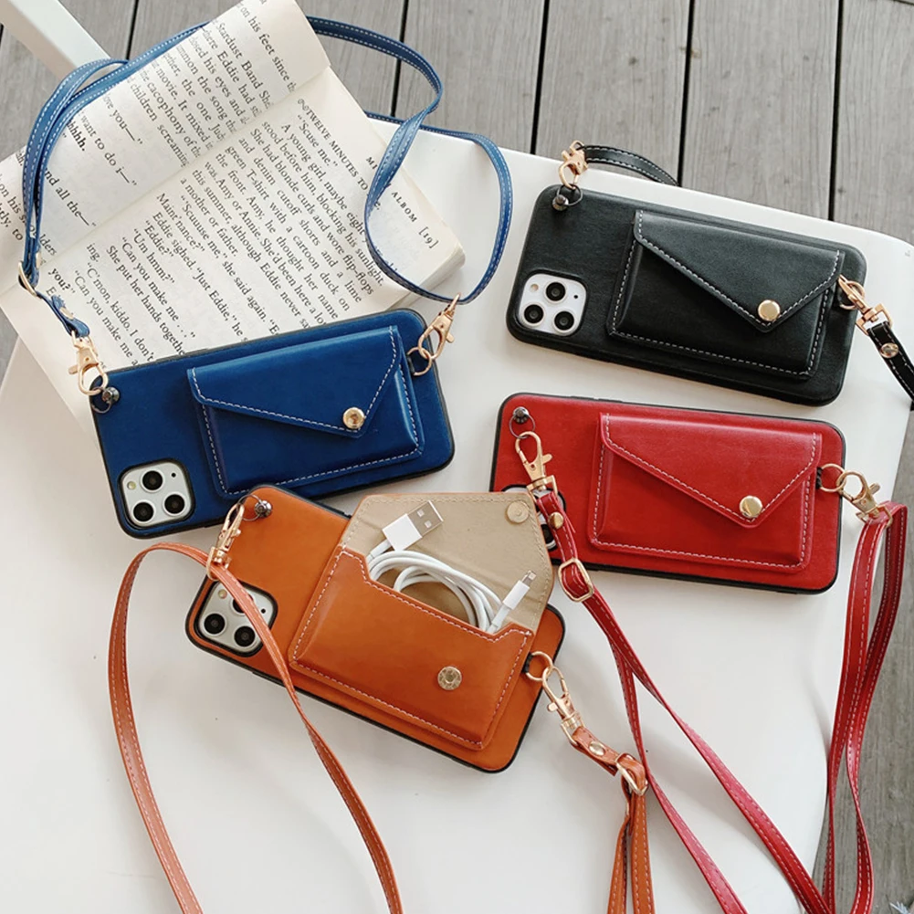 Кожаный ремешок для кошелька чехол iPhone 11 Pro Max 6 6S 7 8 X XS XR через плечо слот карт на