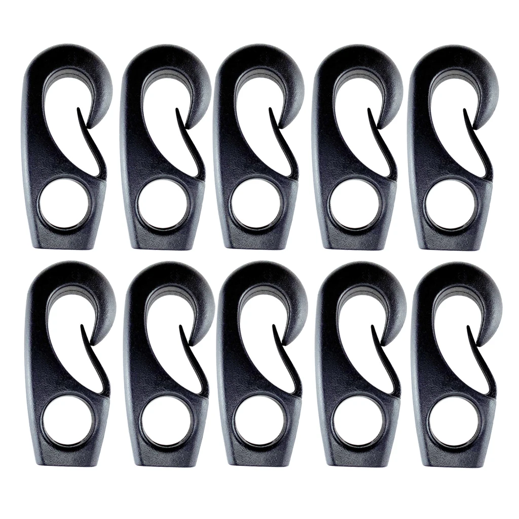 

10pcs 55mm Black Kayak Shock Cord Hook Nylon Bungee Hook for Shock Cords