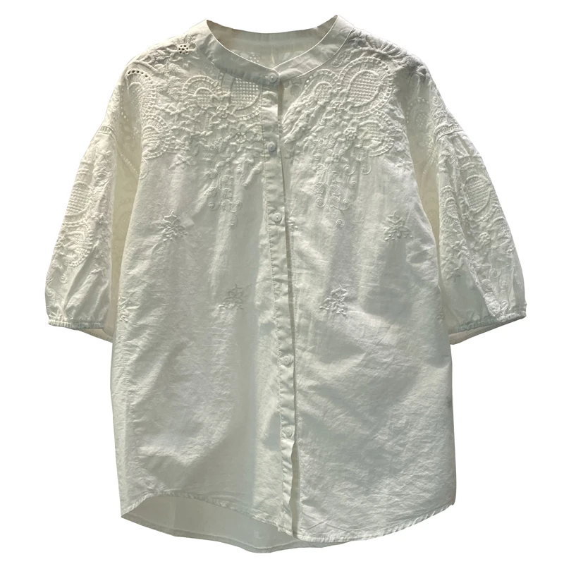 

dimensional jacquard women's long sleeve white shirt spring loose shirt casual hollow out versatile top doll's shirt
