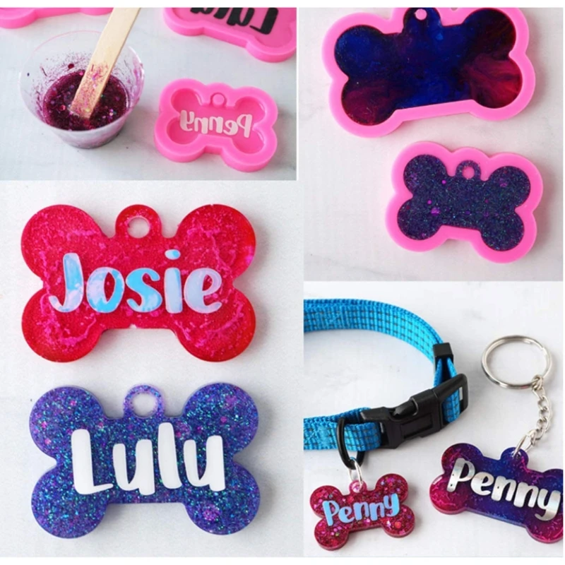 

6 Pieces Dog Tag Epoxy Resin Mold Circle Round Dogs Bone Pendant Silicone Mould