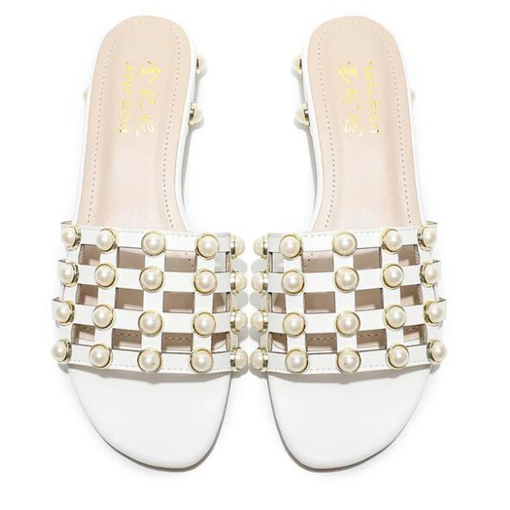 

summer new Bohemia pearl sandals and slippers women's fashion Comfortable flat word dragging women zapatos de mujer hy153