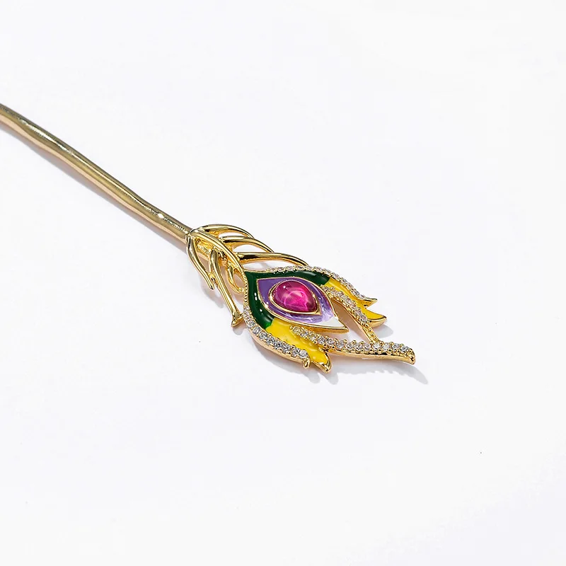 Серебряные палочки для волос с павлиньими перьями 925 Китайская Этническая