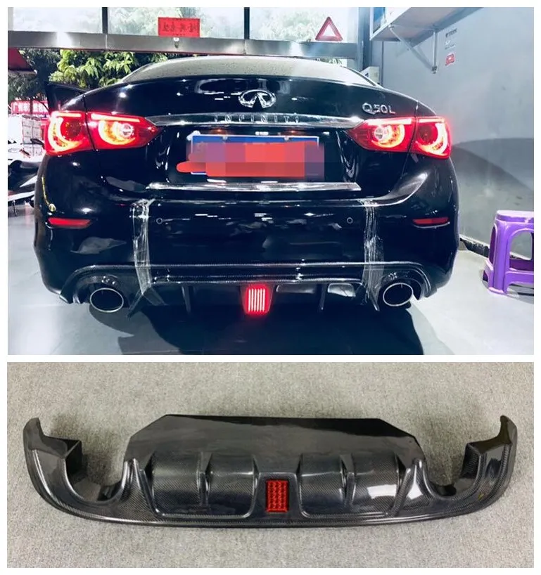 

High quality Carbon Fiber Car Rear Trunk Lip Bumper Diffuser Protector Fits For Infiniti Q50 Q50L 2014 2015 2016 2017(With lamp)