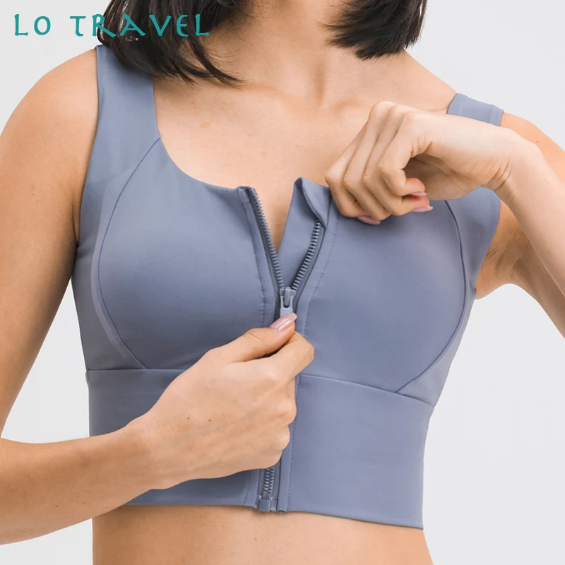

Lotravel FRONT ZIPPER Full Coverage Running Workout Gym Bras Women Shockproof Naked Feel Fitness Training Sports Yoga Bras Top