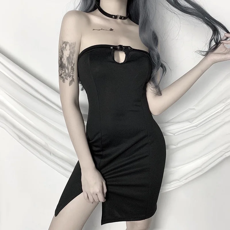 

Elegant Gothic Women Dresses Summer Fashion Backless Spaghetti Strap Dress Sexy Harajuku Punk Vintage Goth Dress