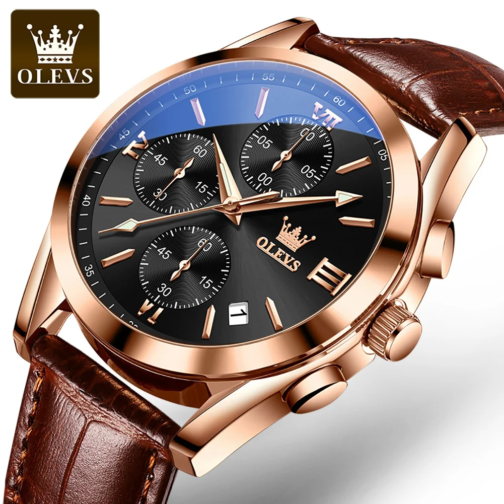 

OLEVS Men Watche Top Brand Luxury Fashion Bussness Breathable Leather Luminous Hand Quartz Wristwatch Multifu 2872