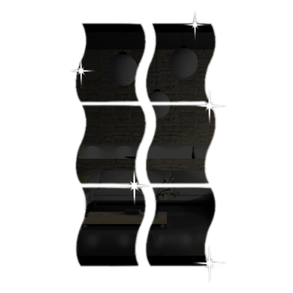 6 шт. зеркальные наклейки на стену Декор для дома сделай сам волнистые