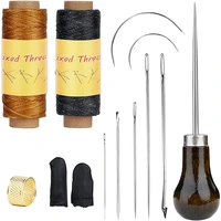 miusie leather sewing kit with waxed thread large eye sewing needle thimble finger protector tool for leather repairing
