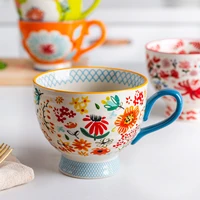 450ml ceramic japanese milk coffee mug hand painted juice cup with handle breakfast cereal cup heat resistant drinkware handgrip