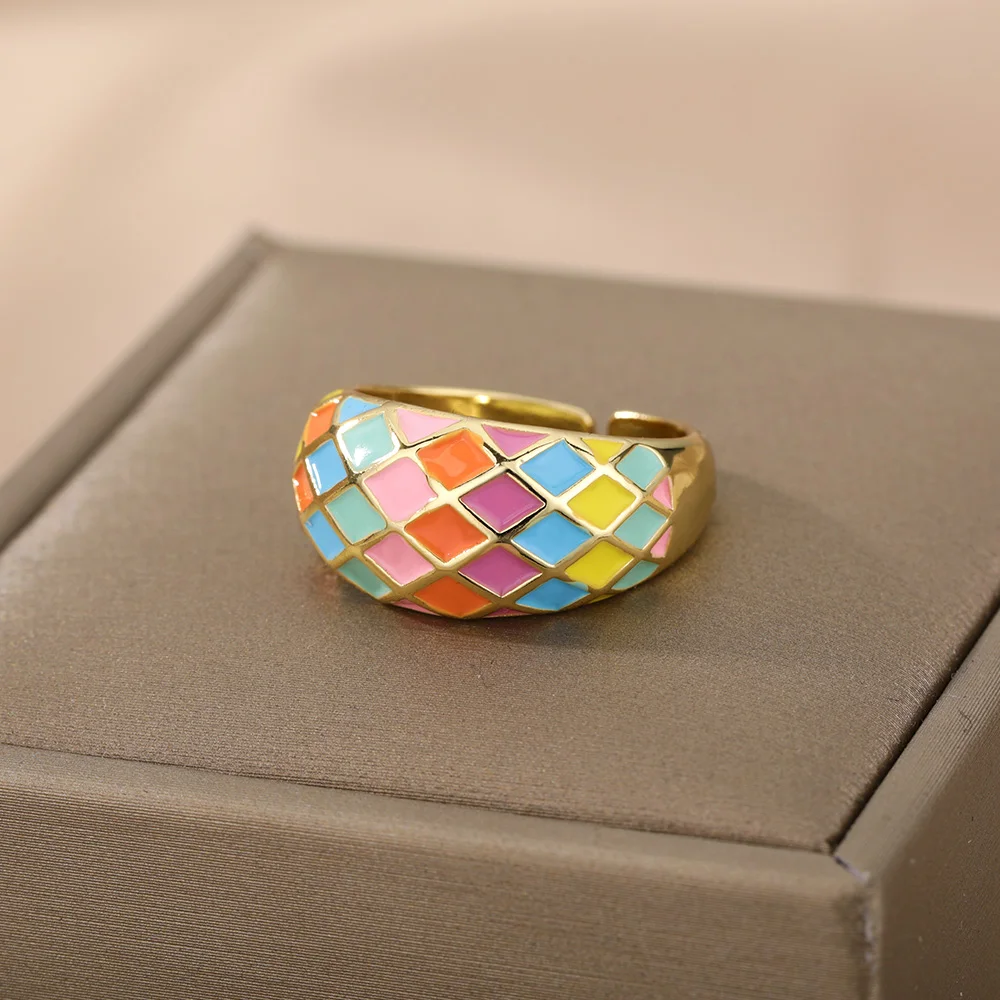 

Cute Butterfly Petal Flower Rhombus Rings For Women Opening Colorful Dripping Oil Wide Ring Wedding Ring Jewelry Party Gift