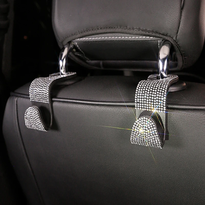

2pcs Car Seat Back Hooks Diamond Rhinestone Auto Organizer for handbags coats Sparkling Bling Car Accessories