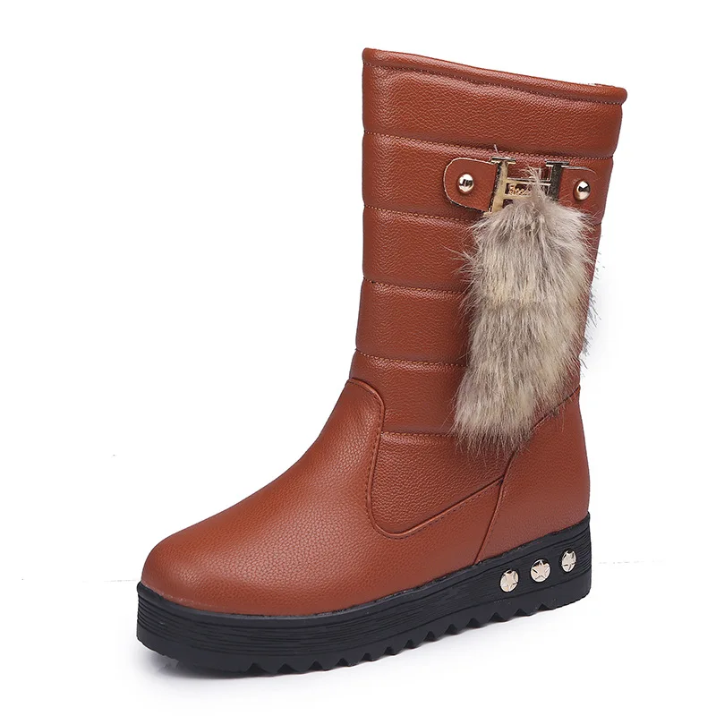 

Woman Winter Plus Velvet Warm High Snow Flat-Heel Non-Slip Waterproof Round Toe Comfortable Mid-Tube Boots Female Shoes Mujer