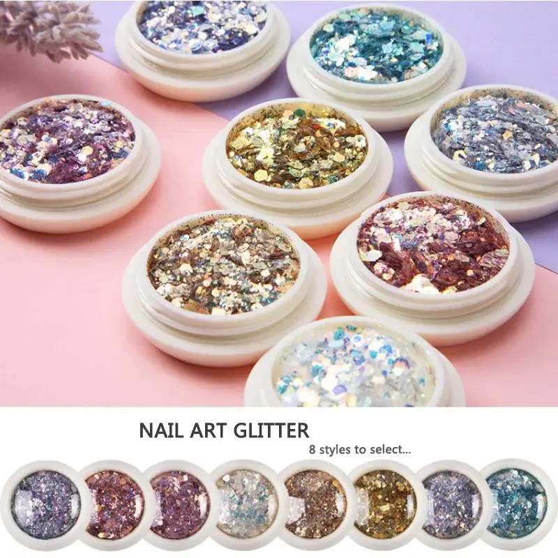 1 коробка ногтей голографическая блестящие хлопья порошок 3D шестиугольник