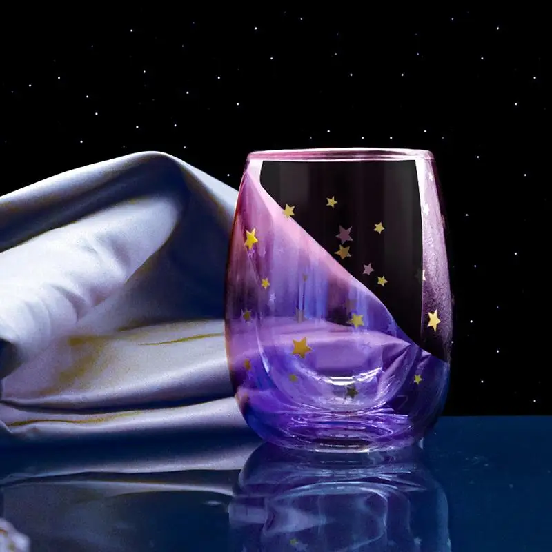 Стеклянная чашка для воды цветная двухслойная стеклянная круглая Хрустальная со