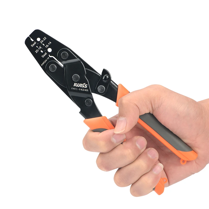 IWISS Non Insulated Open Barrel Terminal Crimp Tool-Wire Crimper Plier for Molex,Delphi,AMPTyco,Harley,PCComputer  24-14AWG