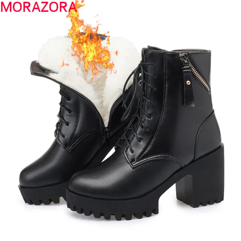 Женские ботильоны из натуральной кожи MORAZORA черные на платформе и высоком каблуке