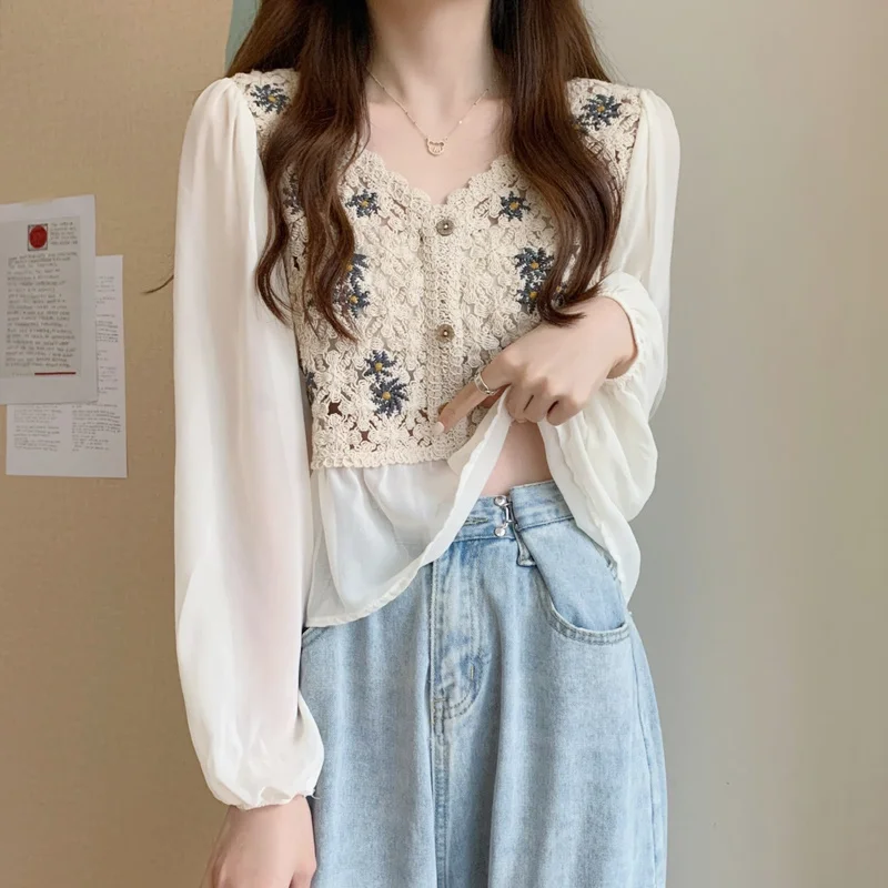 Блузка женская с длинным рукавом V-образным вырезом | Женская одежда