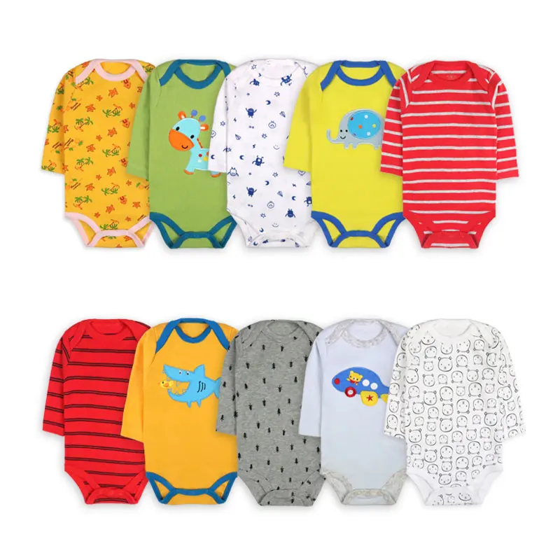 

Summer Toddler Costume Cartoon Print Kids Bodysuit 100%Cotton Long Sleeve Newborn Baby Clothes 0-24 Months[5 Packs Random Style]