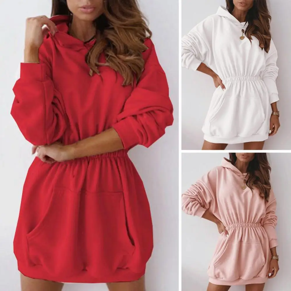 

Women Loose Long Hoodie Casual Winter Solid Color Pullover Dress Long Sleeve Hoodie Sweatshirt Oversized Sweatshirt Dresses 2021