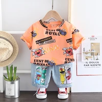 2021 summer toddler boys cool printing clothes sets baby girls cartoon short sleeve t shirtshorts casual outfits kids clothing