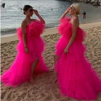 chic 2020 hot pink very puffy tutu prom dresses high low ruffles tiered long prom gowns african party dresses