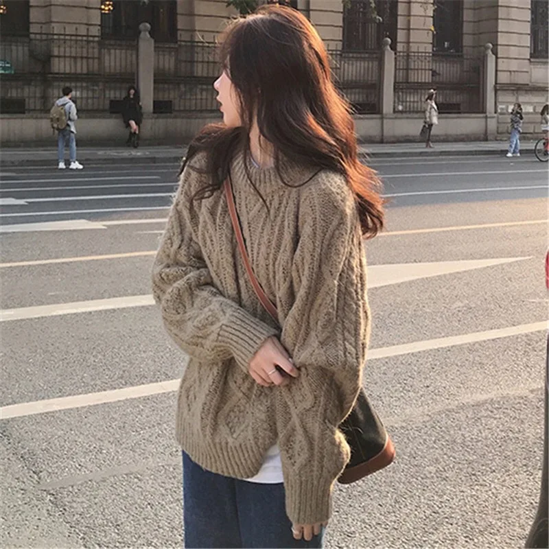 

gentle Mohair twist Pullover Sweater women wear loose retro Japanese lazy wind soft waxy sweater outside in autumn and winter