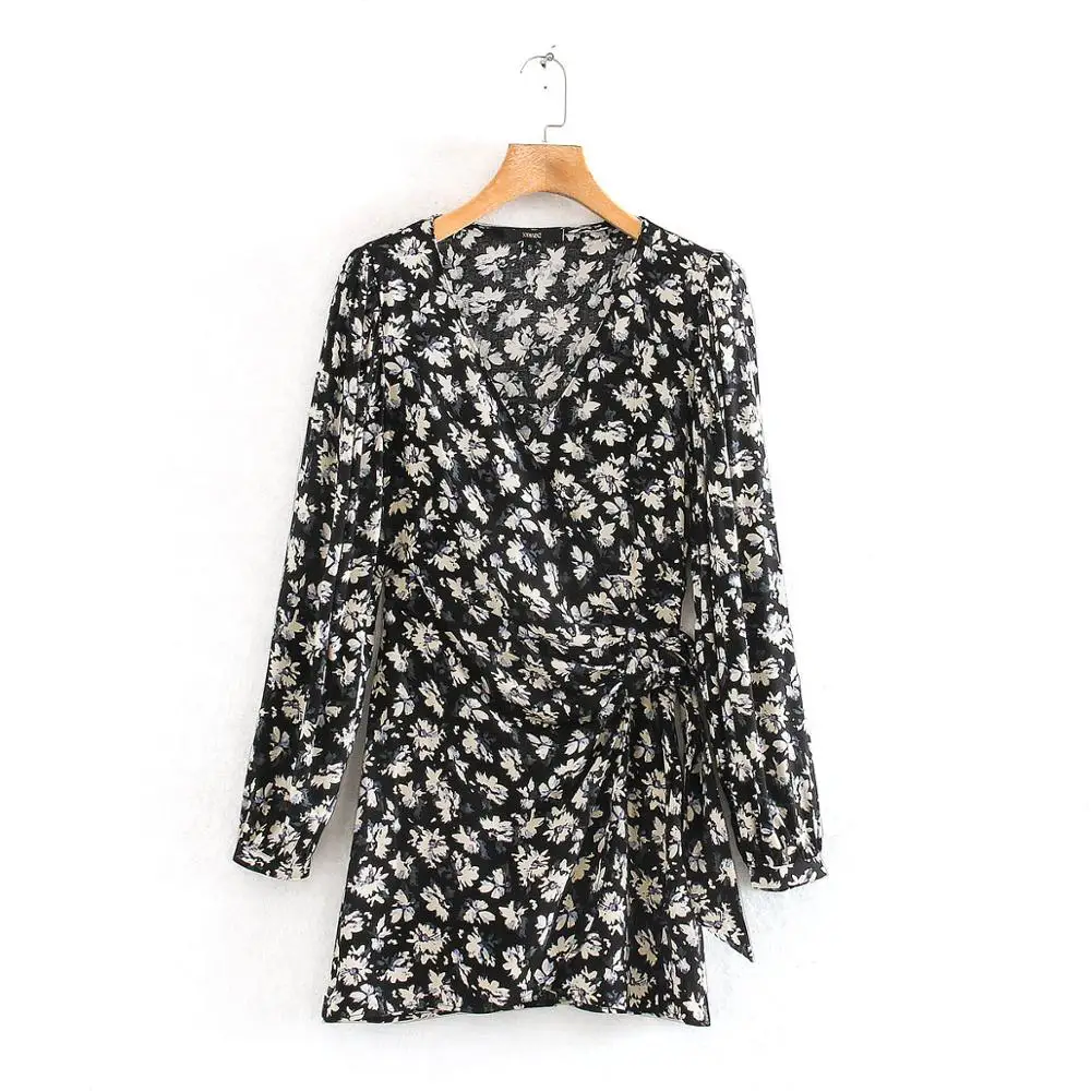 Женское винтажное мини платье с v образным вырезом и цветочным принтом женские