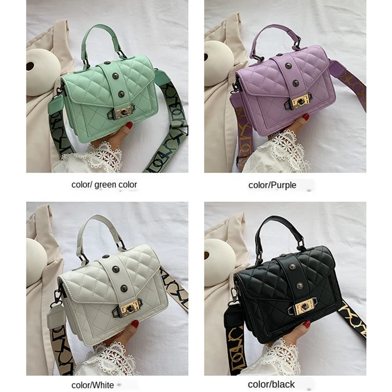 

Small Women's Bag 2020 New Fashion Women's All-match Wide Shoulder Strap Portable Messenger Bag Fashion Rhombus Square Sling Bag