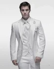 Мужские белые костюмы 2021, мужские свадебные платья подружки невесты, танцевальные повседневные Костюмы (пиджак + жилет + брюки)