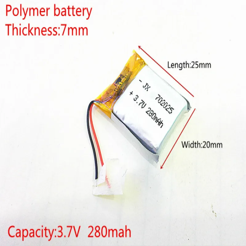 

3.7V,280mAH,[702025] PLIB;polymer lithium ion / Li-ion battery for mp3,MP4,speaker,voice recorder pen,smart watch