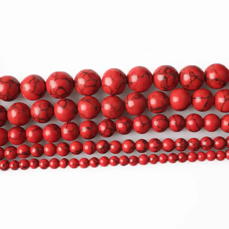 

Natural Red Howlite Turquoises Stone Round Bead 4 6 8 10 12 MM Women Fashion Necklace Diy Charms Beads For Jewelry Making