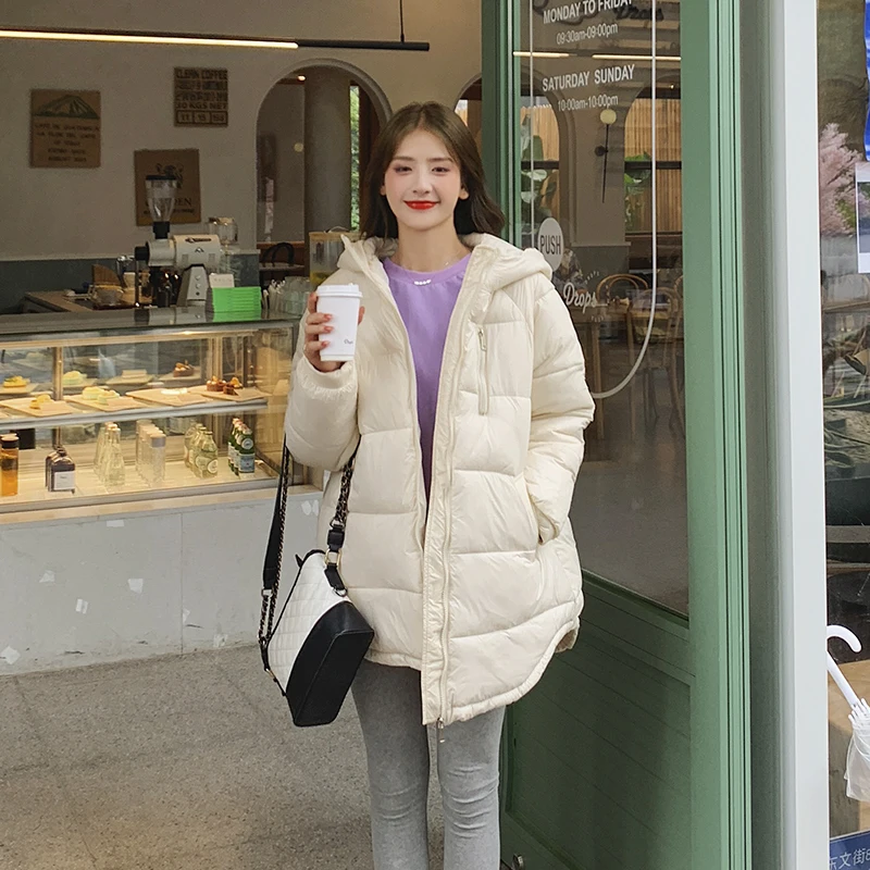 

Women's Winter Cotton Padded Jacket Oversized Thick Long Parkas Female Hooded Solid Loose Plus Size Casual Coats